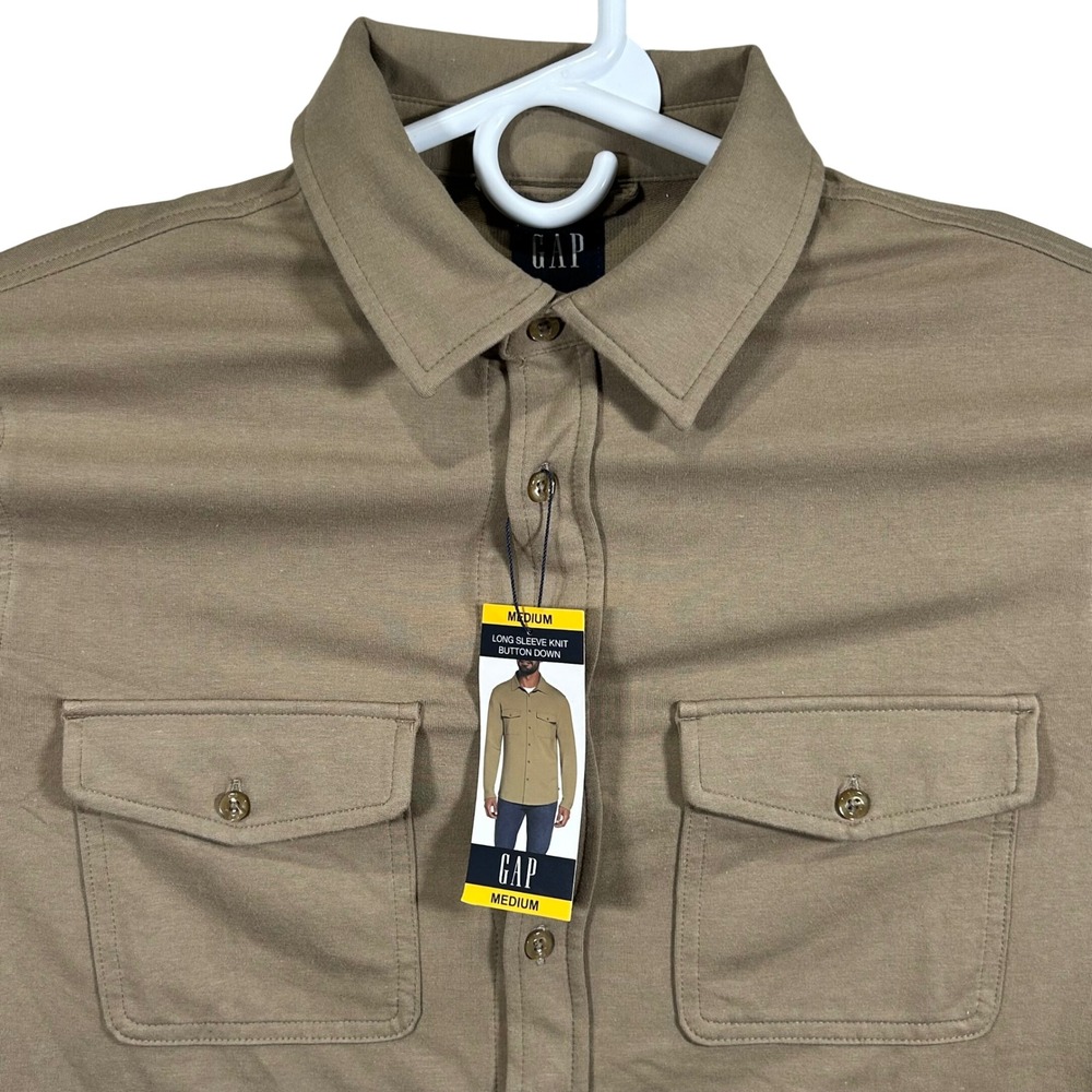 Gap Mens Long Sleeve Knit Button Down Shirt Brown Medium Brand New